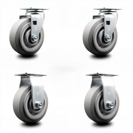 Service Caster 5 Inch Thermoplastic Rubber Caster Set with Ball Bearings 2 Swivel 2 Rigid SCC-20S520-TPRBF-2-R-2